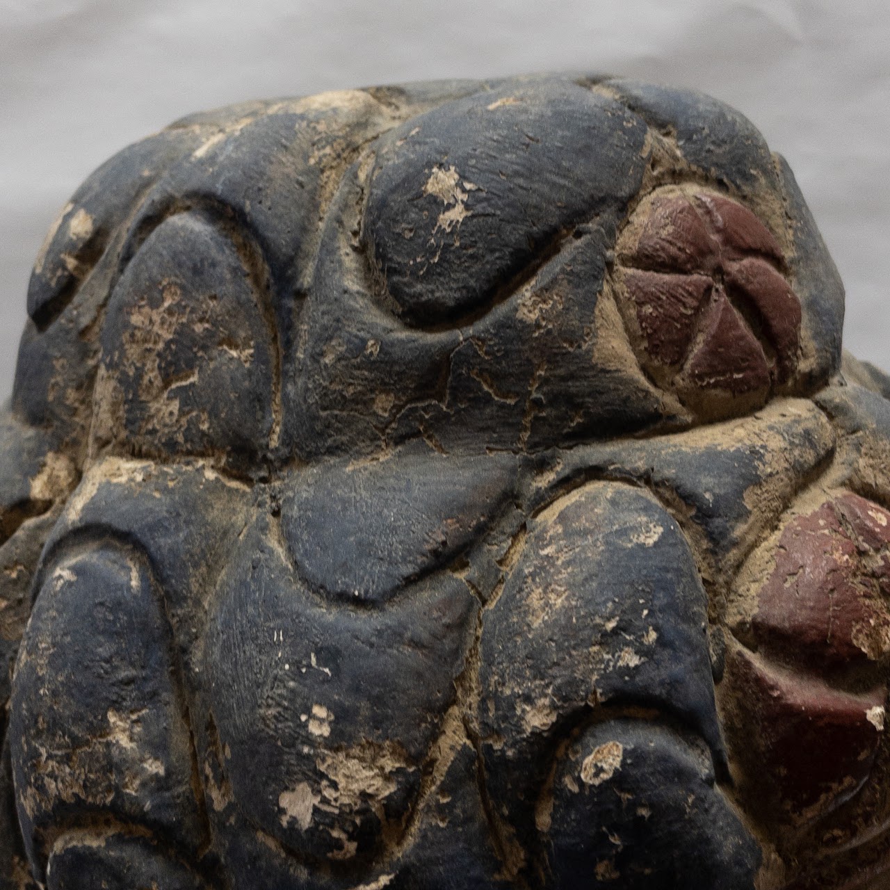 Painted Wood Buddha Head