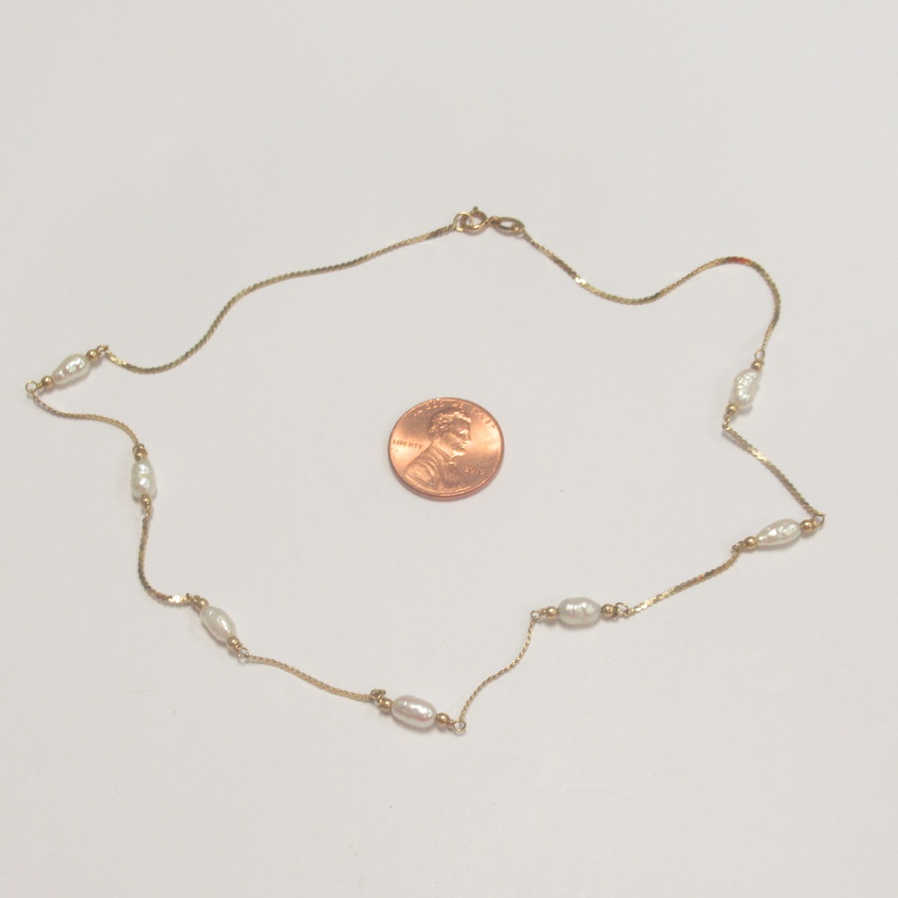 14K Gold Freshwater Pearl Station Necklace