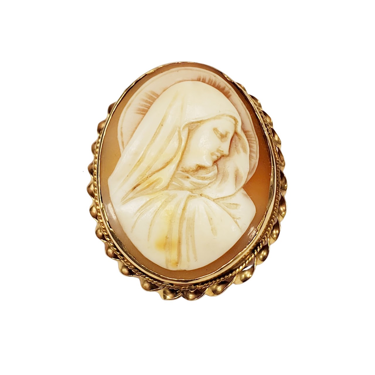 14K Gold Virgin Mary Cameo