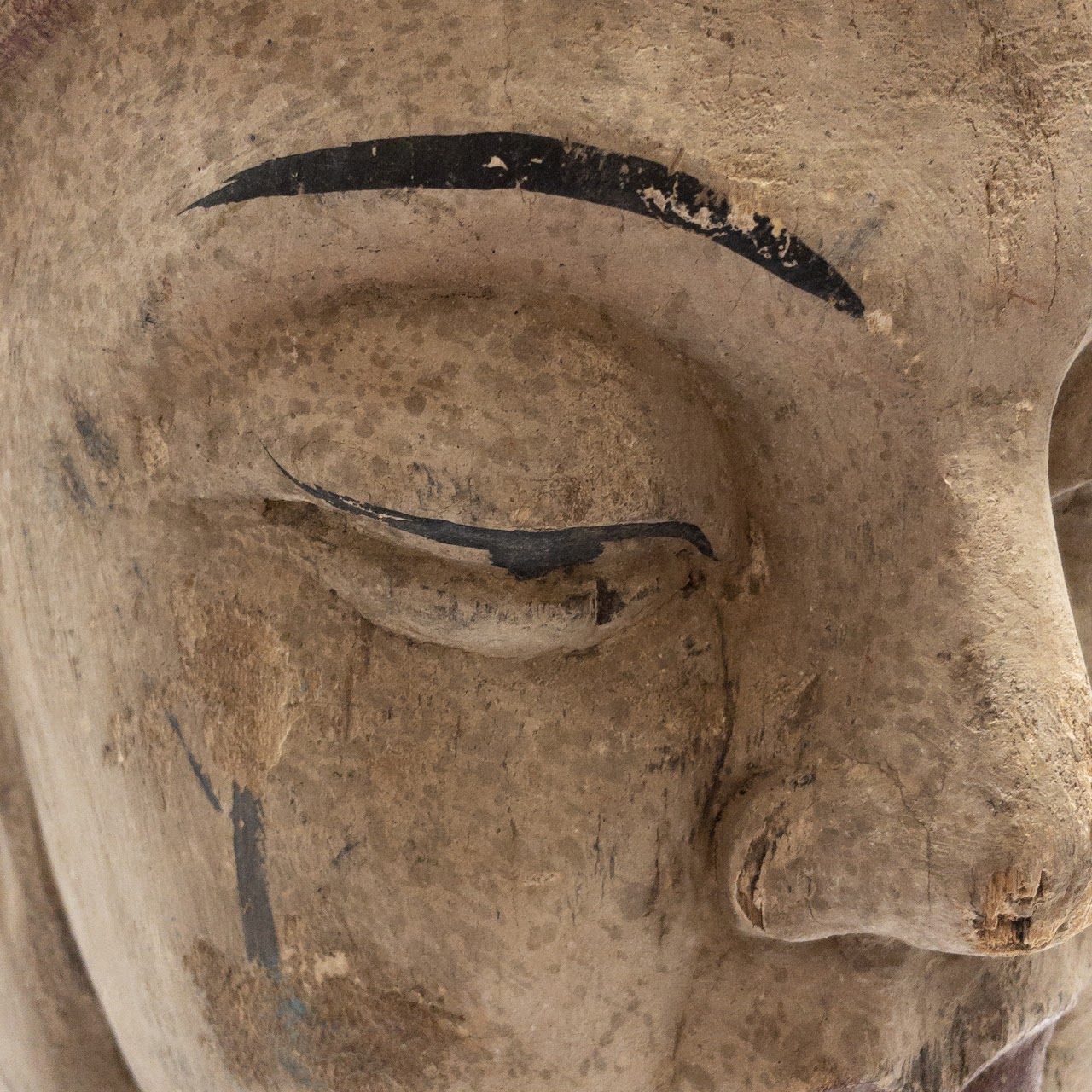 Painted Wood Buddha Head