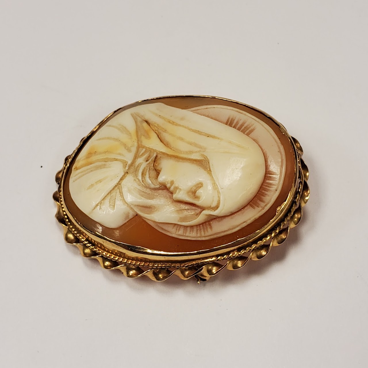 14K Gold Virgin Mary Cameo