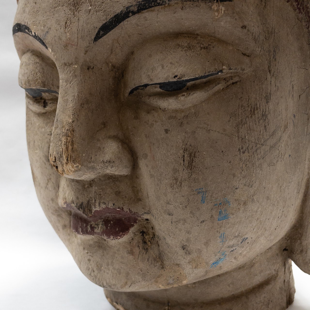 Painted Wood Buddha Head