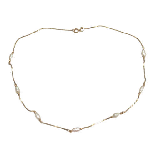 14K Gold Freshwater Pearl Station Necklace