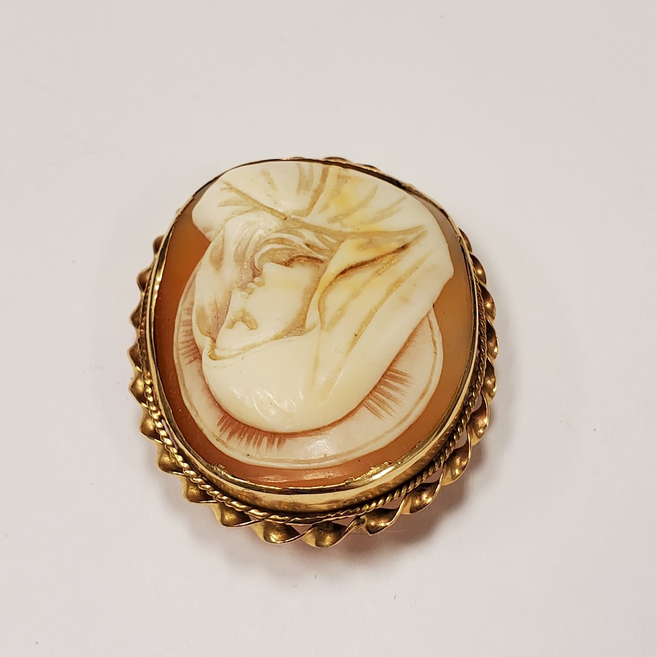 14K Gold Virgin Mary Cameo