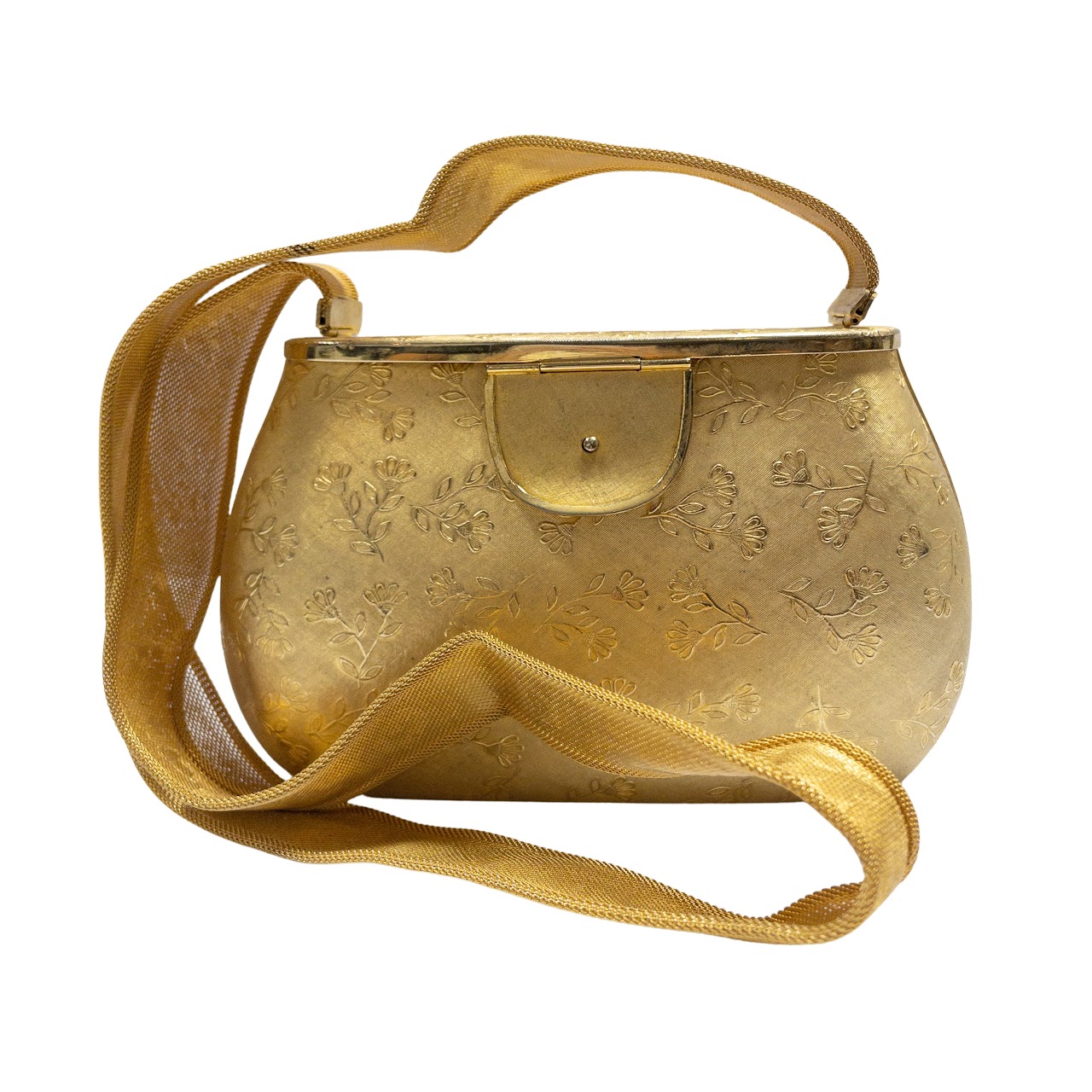 Vintage Rosenfeld Made in Italy Gold Metal Hard Case Handbag Shoulder Bag