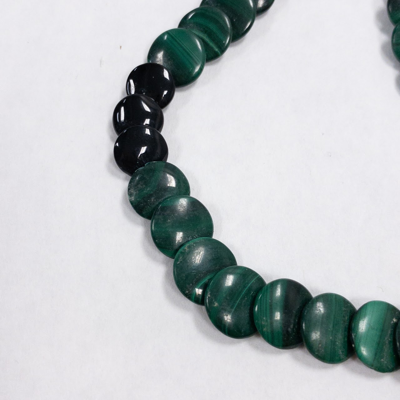 14K Gold Malachite & Onyx Disc Necklace