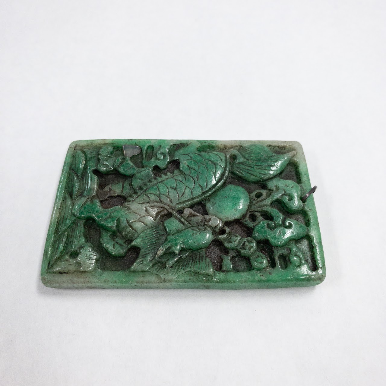 Green Jade Hand Carved Rectangular Pendant