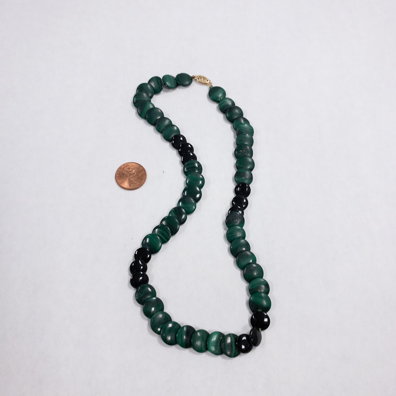 14K Gold Malachite & Onyx Disc Necklace