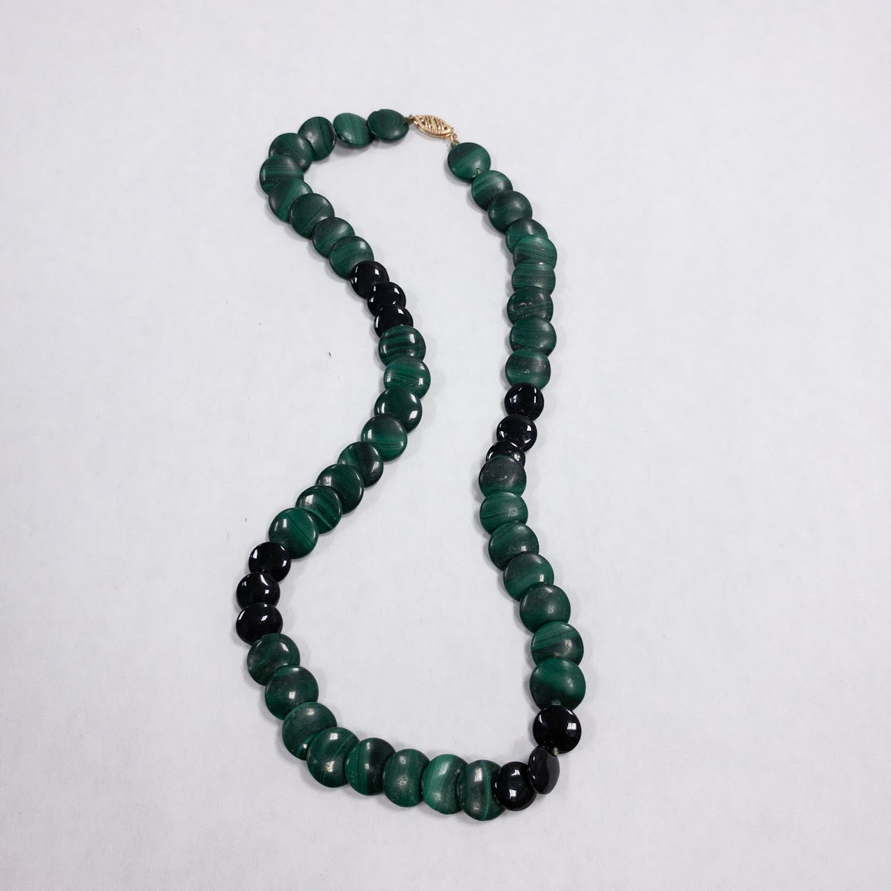 14K Gold Malachite & Onyx Disc Necklace