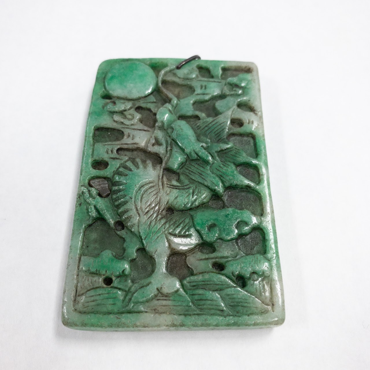 Green Jade Hand Carved Rectangular Pendant