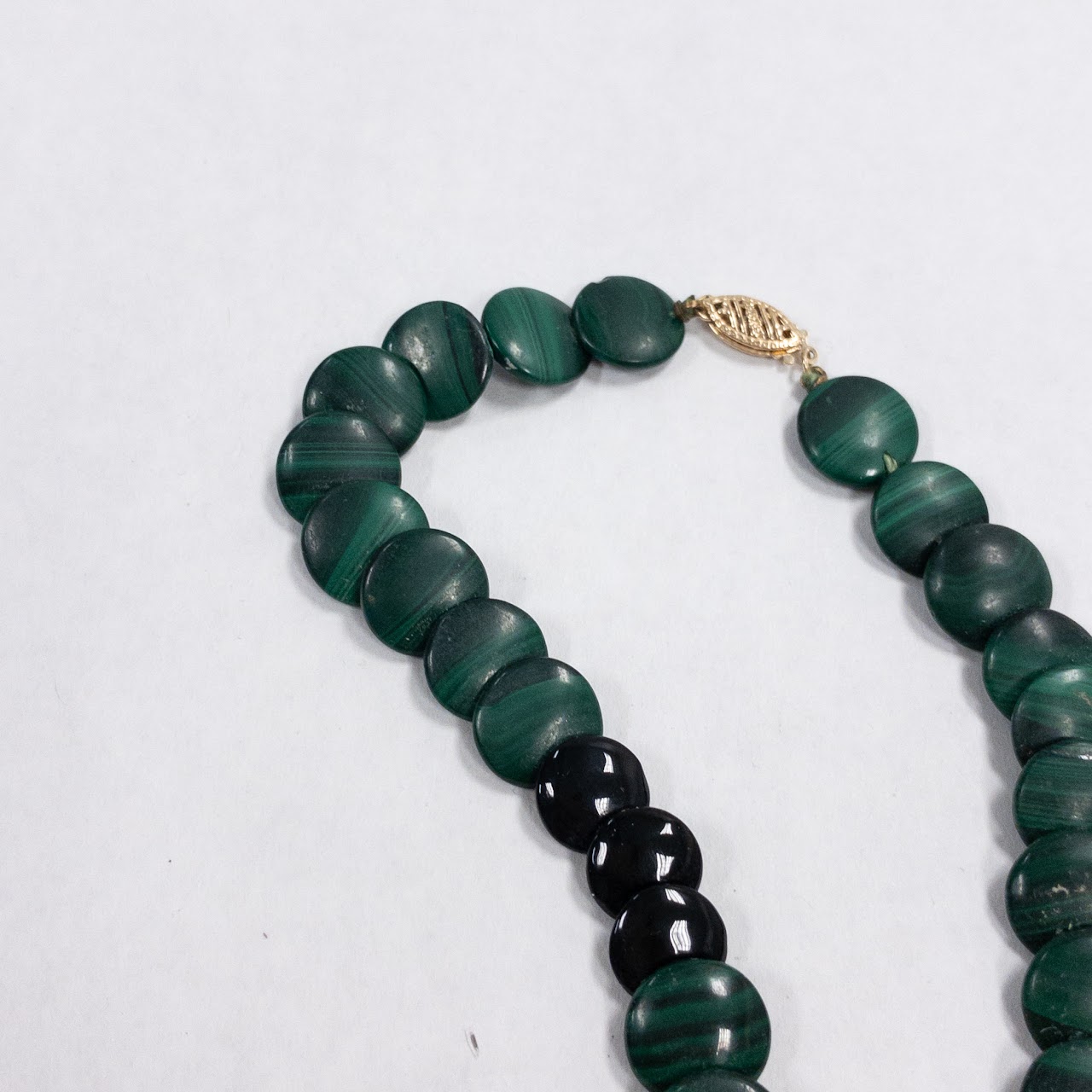 14K Gold Malachite & Onyx Disc Necklace