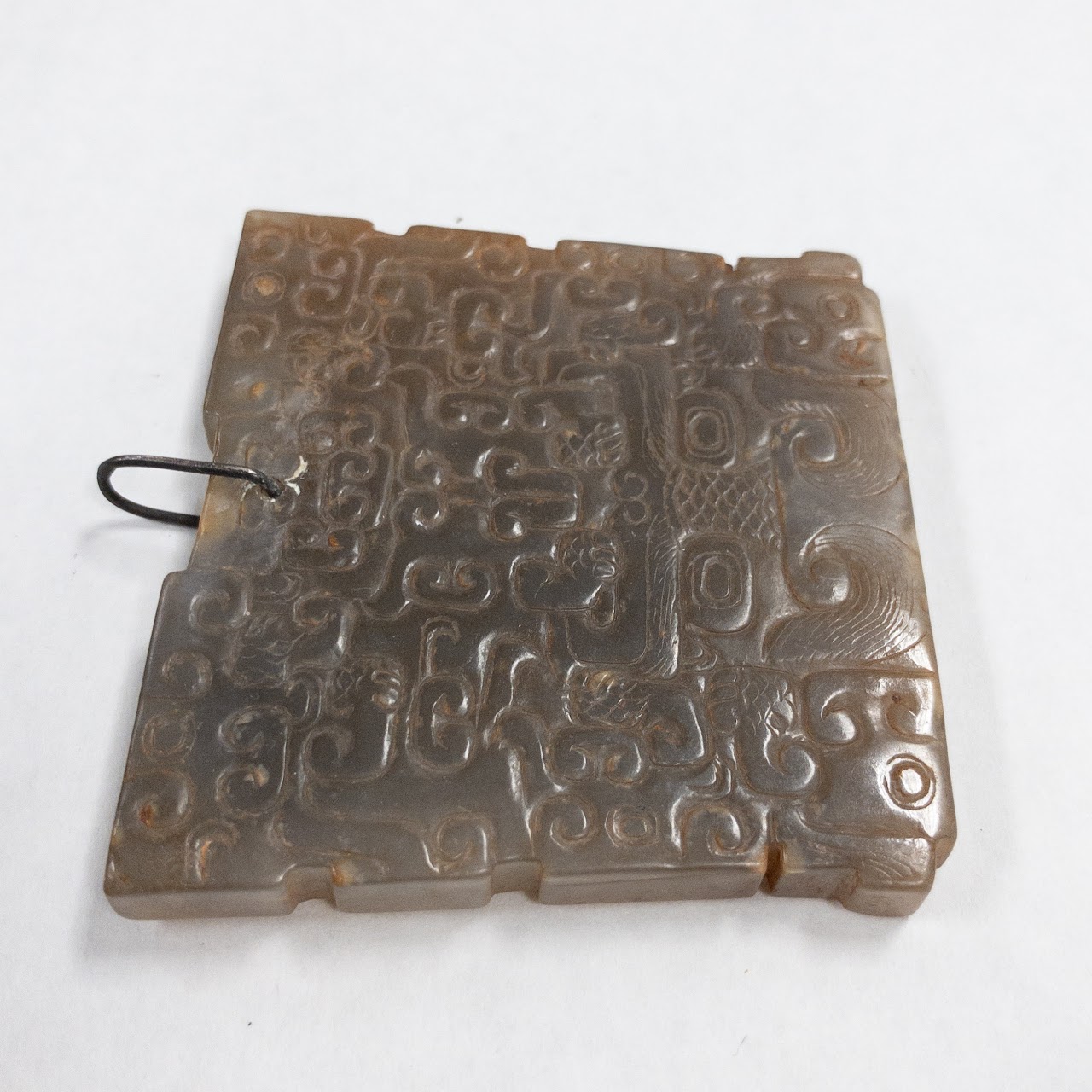 Grey Jade Hand Carved Square Pendant