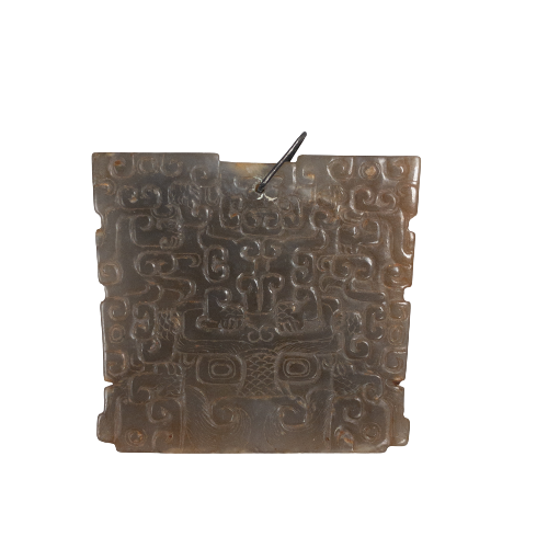 Grey Jade Hand Carved Square Pendant