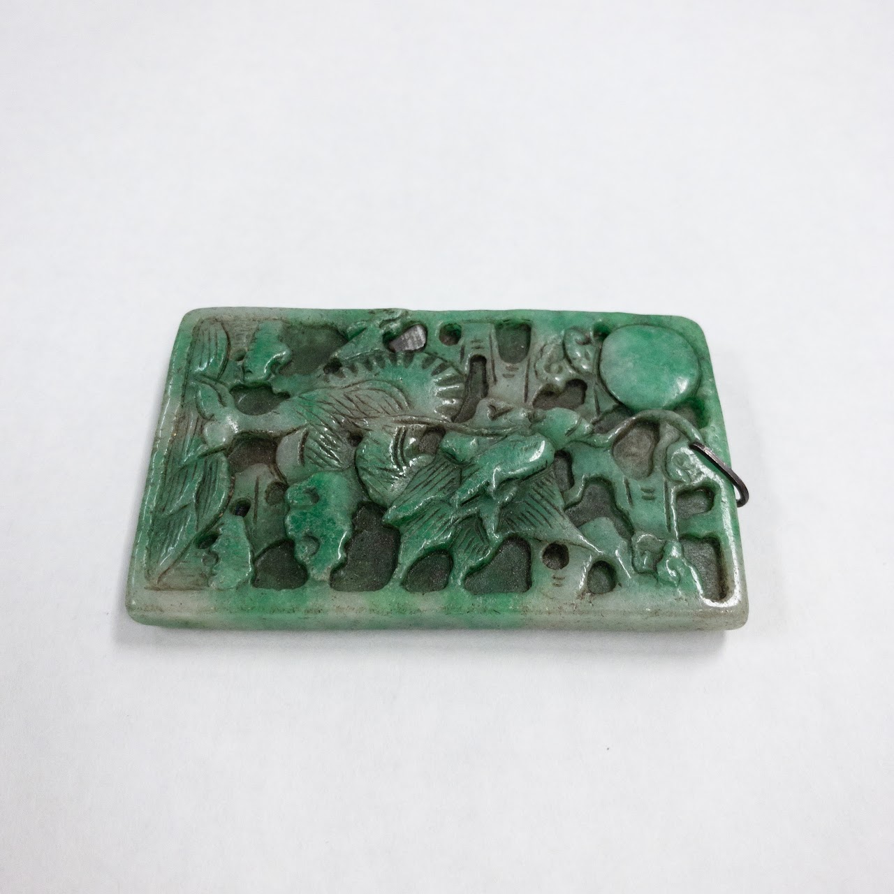 Green Jade Hand Carved Rectangular Pendant