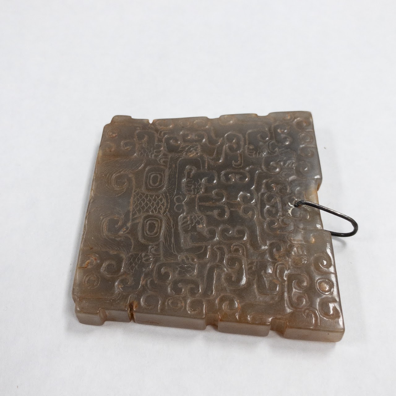 Grey Jade Hand Carved Square Pendant