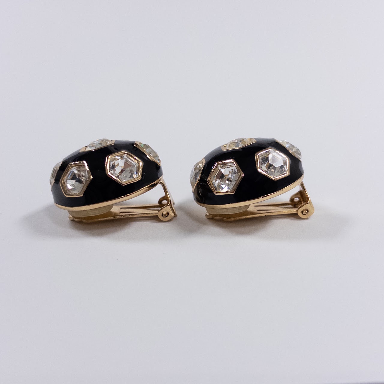 Christian Dior Vintage Enamel & Rhinestone Clip Earrings