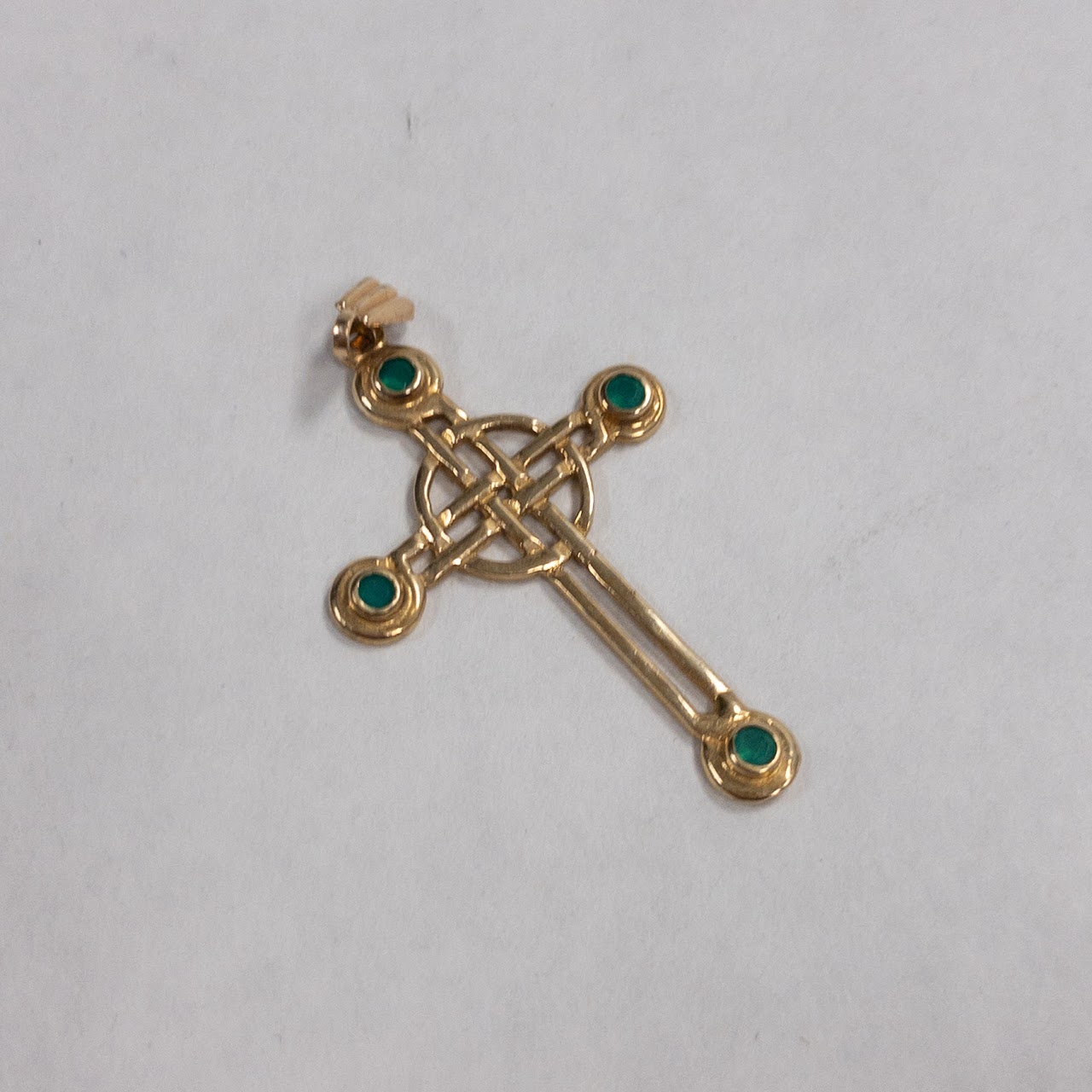 10K Gold & Green Stone Cross Pendant