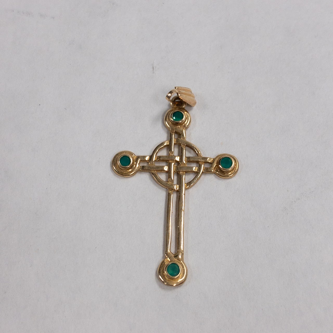 10K Gold & Green Stone Cross Pendant