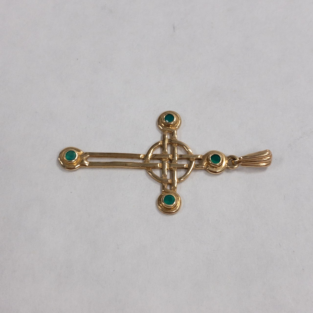 10K Gold & Green Stone Cross Pendant