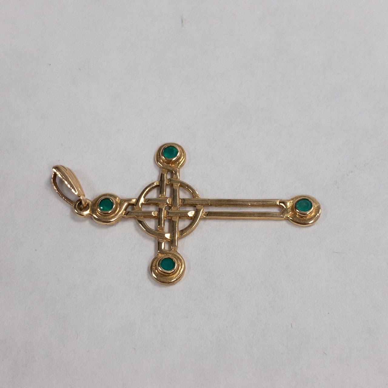 10K Gold & Green Stone Cross Pendant