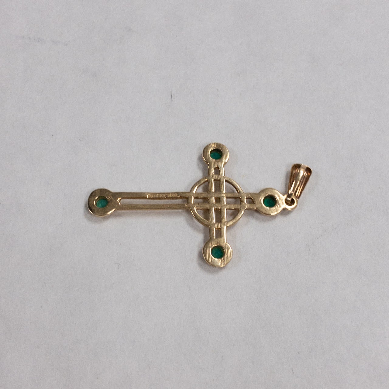 10K Gold & Green Stone Cross Pendant