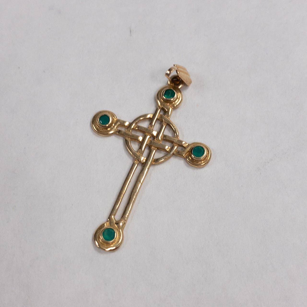 10K Gold & Green Stone Cross Pendant