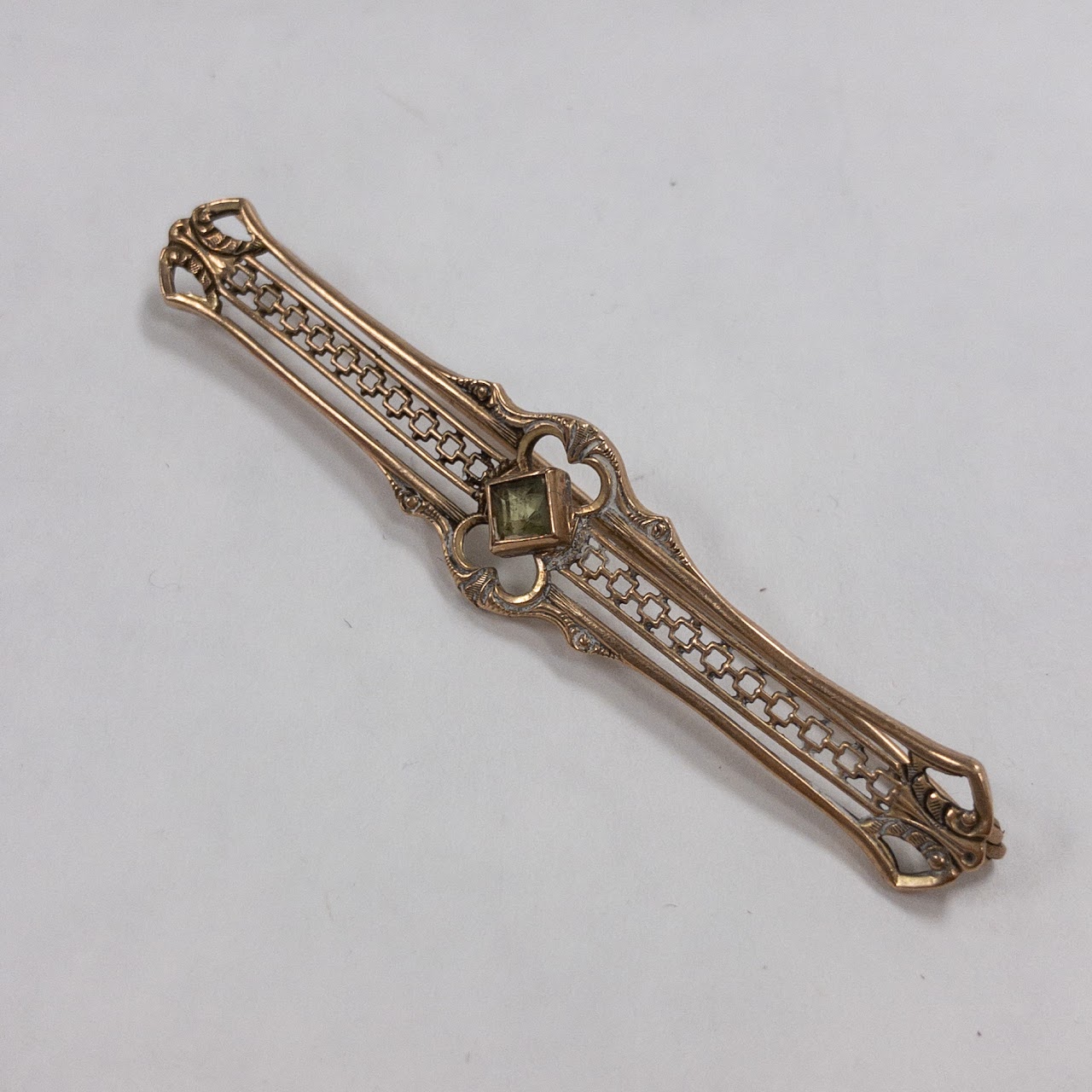 10K Gold & Fluorite Vintage Bar Pin NEEDS REPAIR