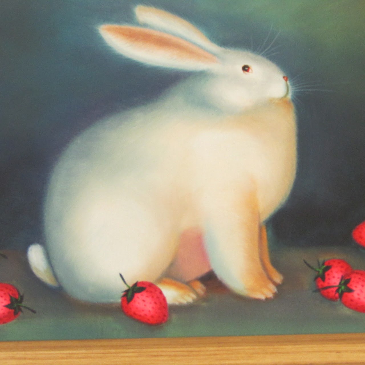 Harris Signed Rabbit and Strawberries Acrylic Painting