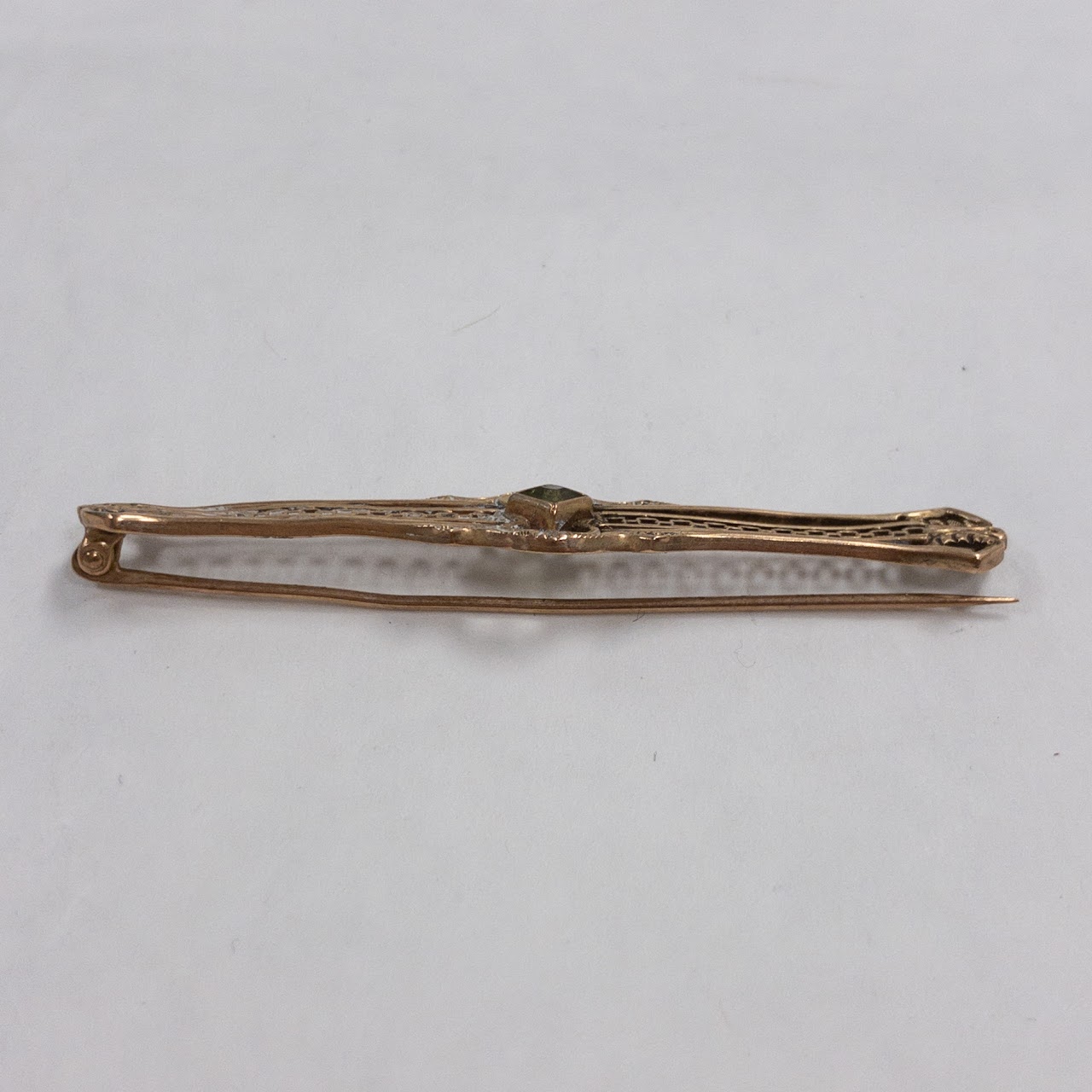 10K Gold & Fluorite Vintage Bar Pin NEEDS REPAIR