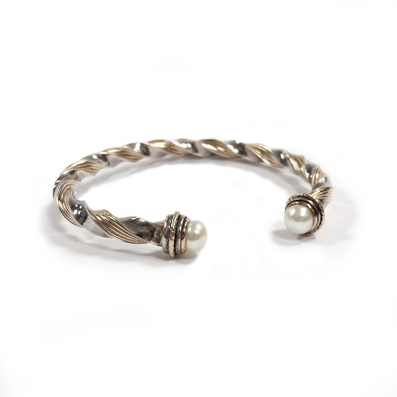 14K Gold, Sterling Silver & Pearl Cuff Bracelet