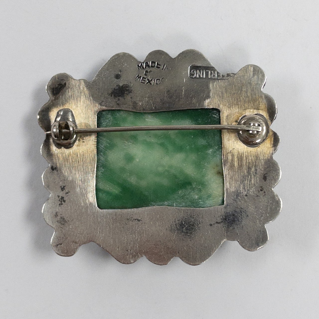 Sterling Silver Green Onyx Aztec Brooch