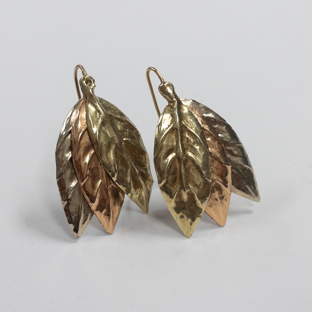 14K Tricolor Gold Leaf Earrings