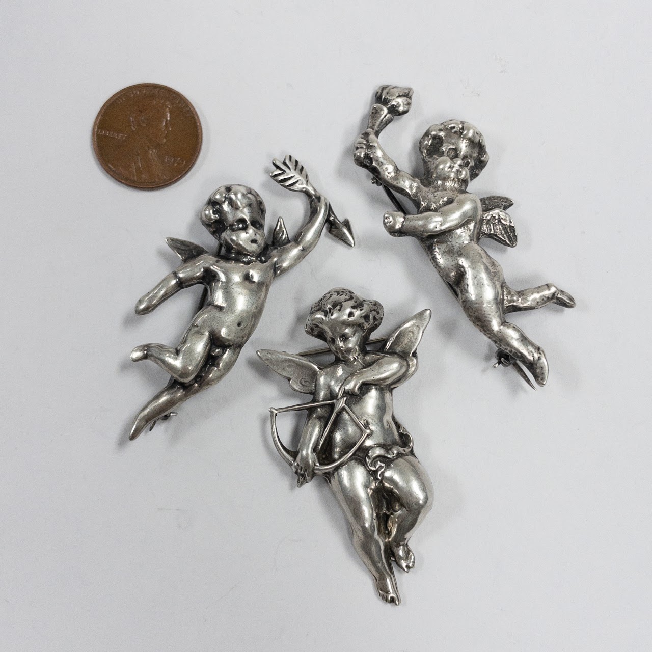 Sterling Silver Cherub Brooch Lot