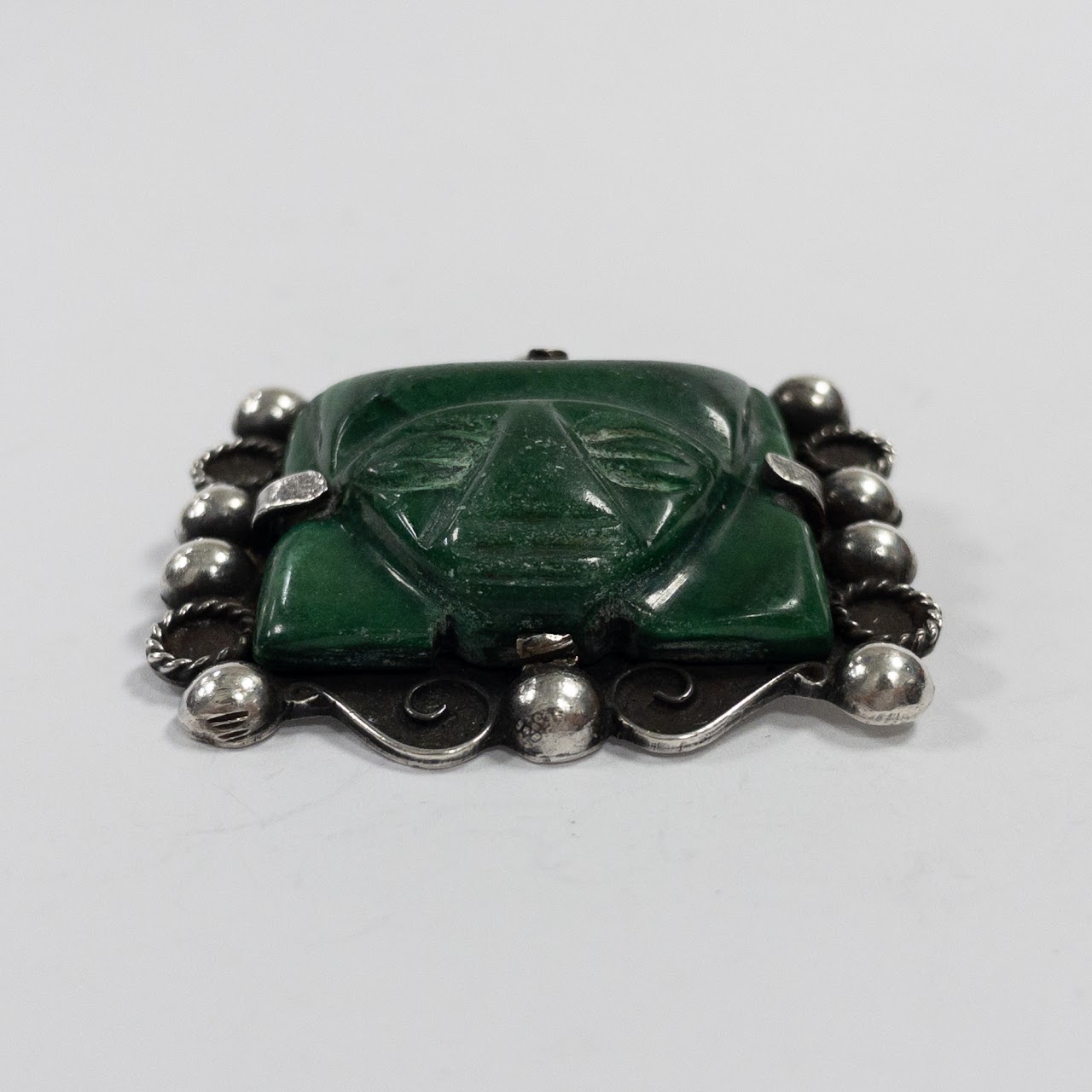 Sterling Silver Green Onyx Aztec Brooch