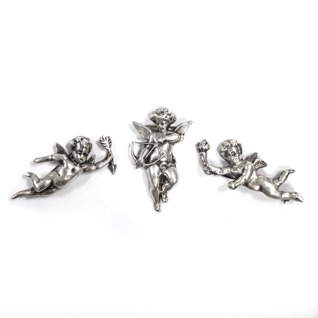 Sterling Silver Cherub Brooch Lot