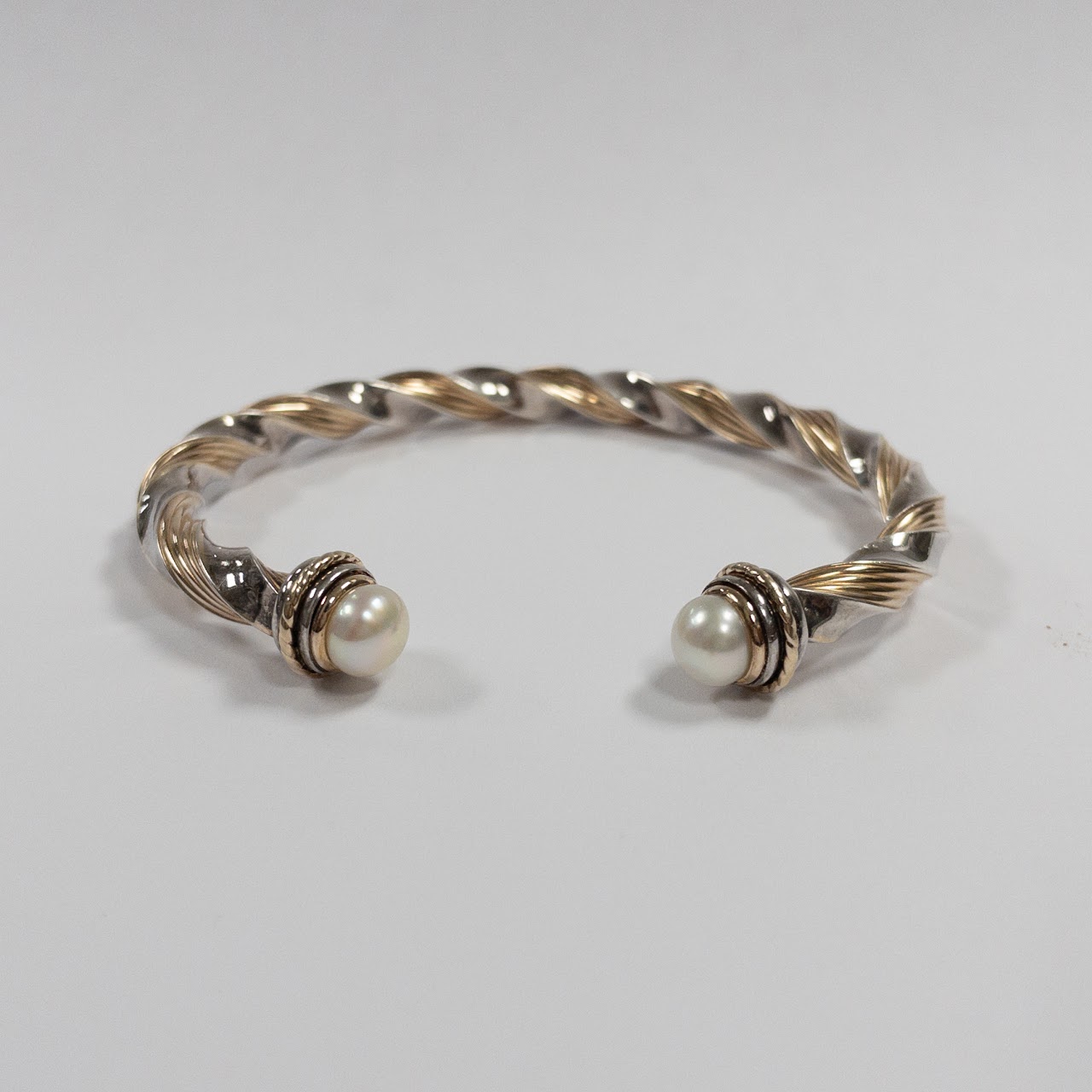 14K Gold, Sterling Silver & Pearl Cuff Bracelet