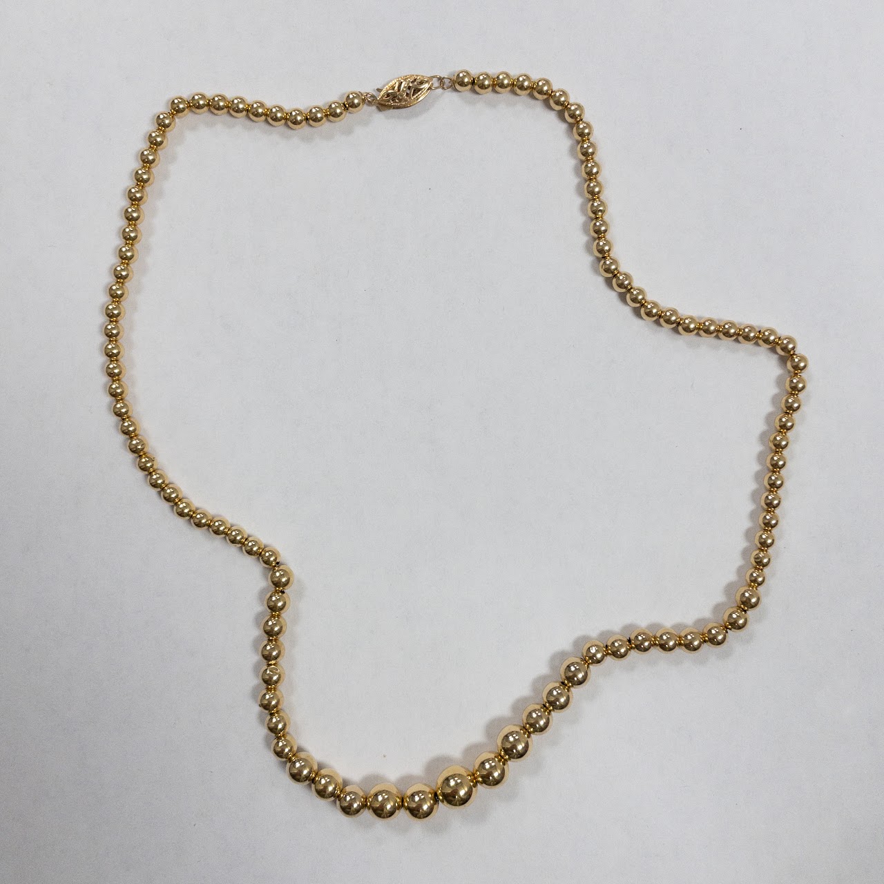 14K Gold Graduated Bead Strand Necklace