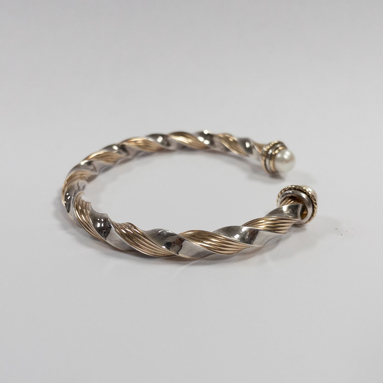 14K Gold, Sterling Silver & Pearl Cuff Bracelet