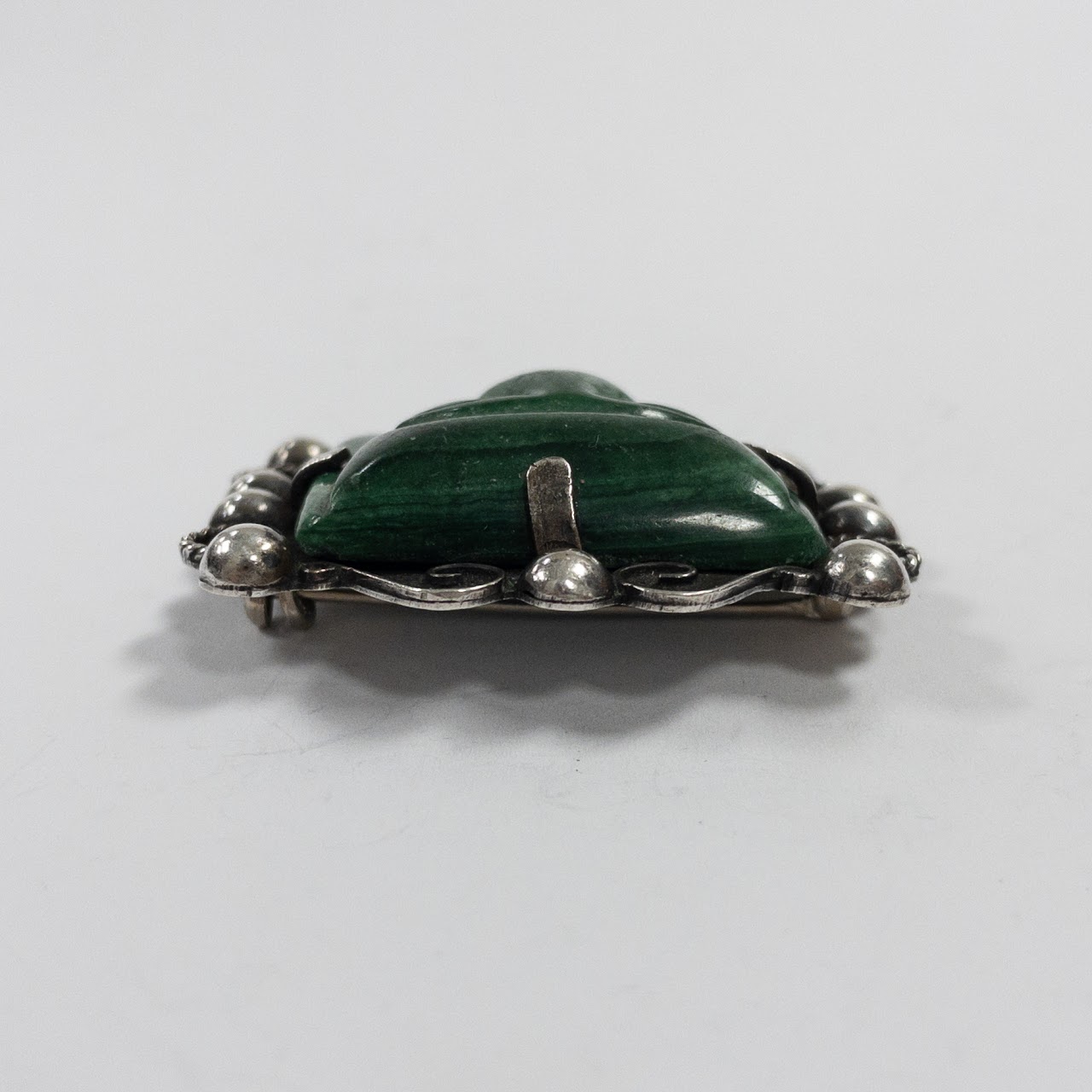 Sterling Silver Green Onyx Aztec Brooch