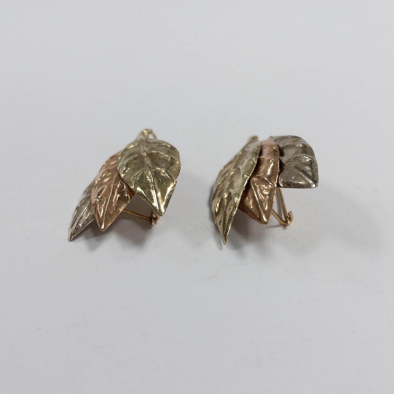 14K Tricolor Gold Leaf Earrings