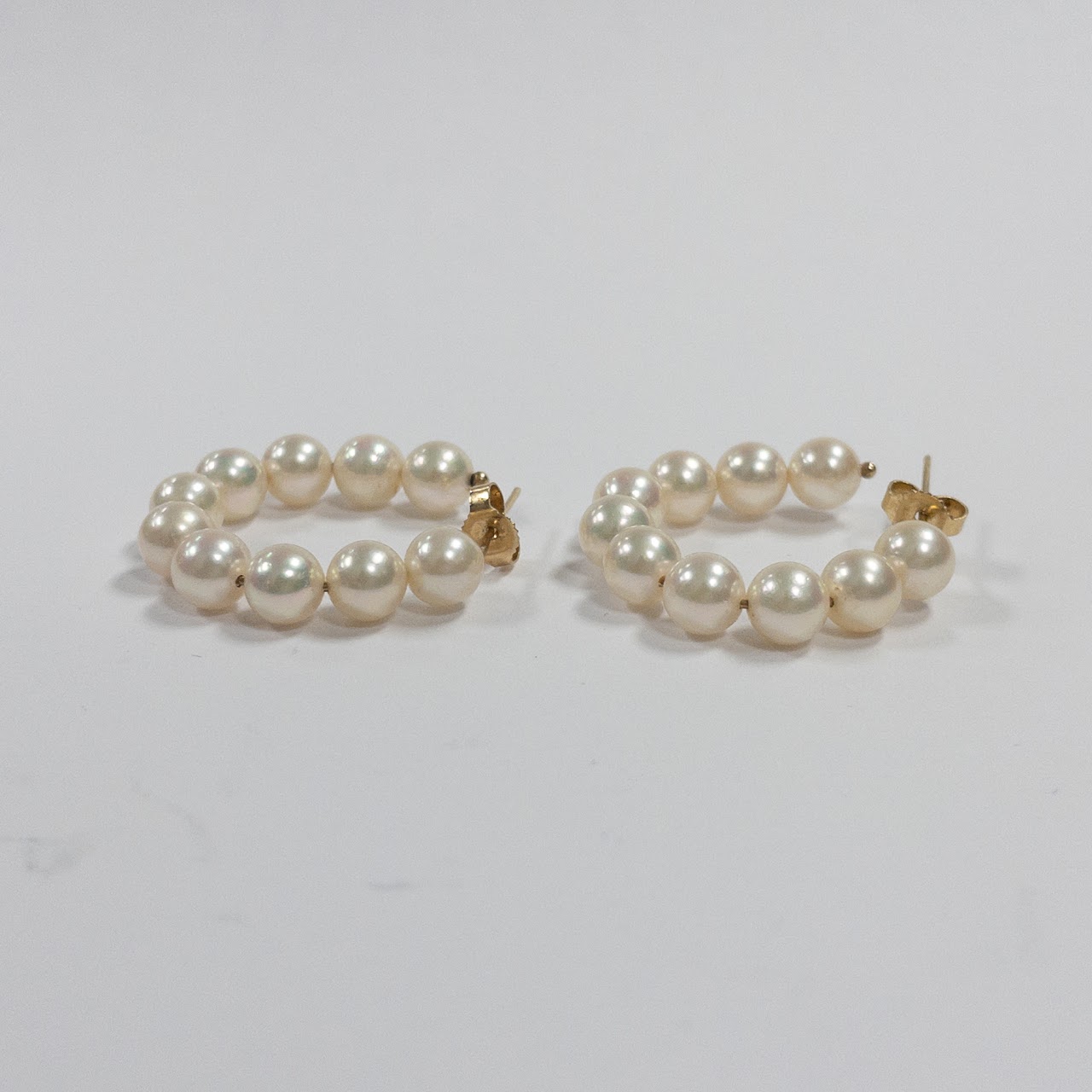 14K Gold & Pearl Hoop Earrings