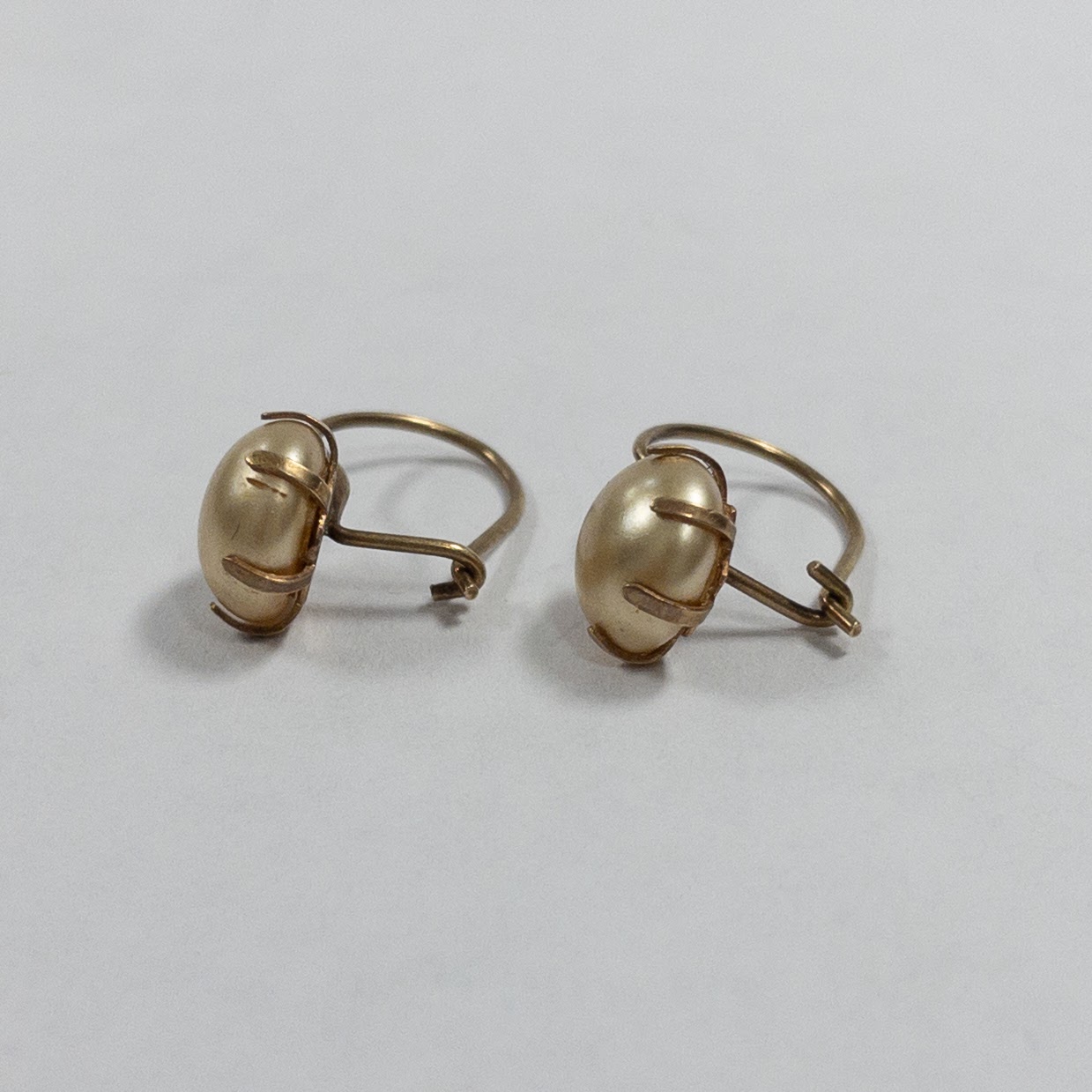 14K Gold Faux Pearl Drop Earrings