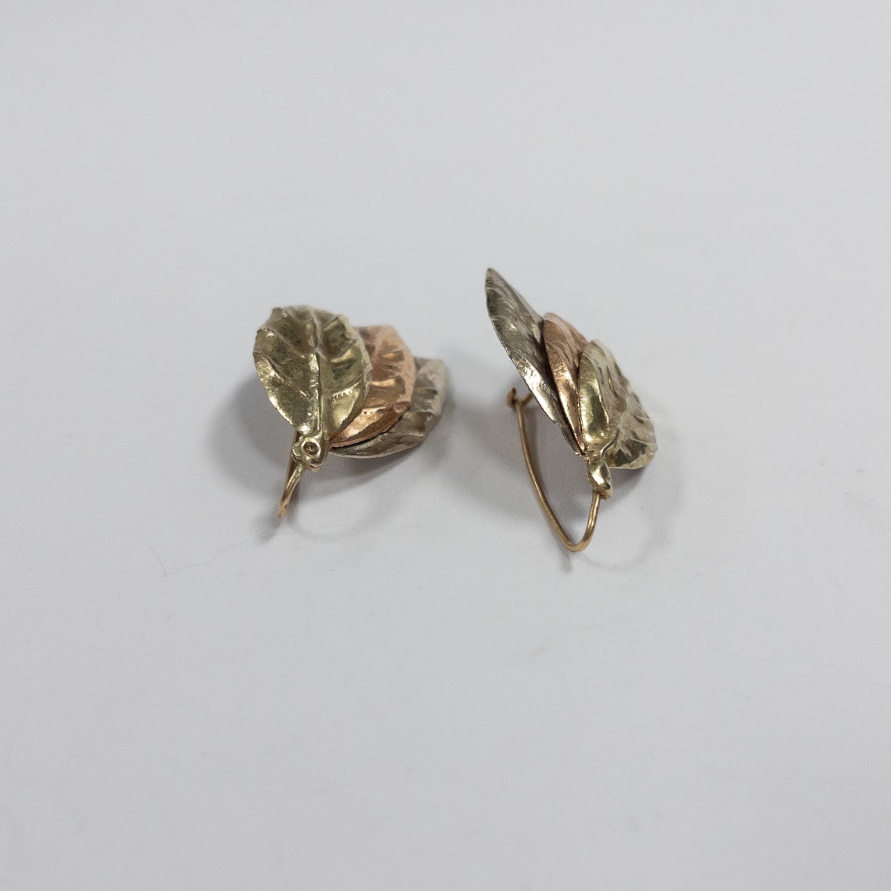 14K Tricolor Gold Leaf Earrings