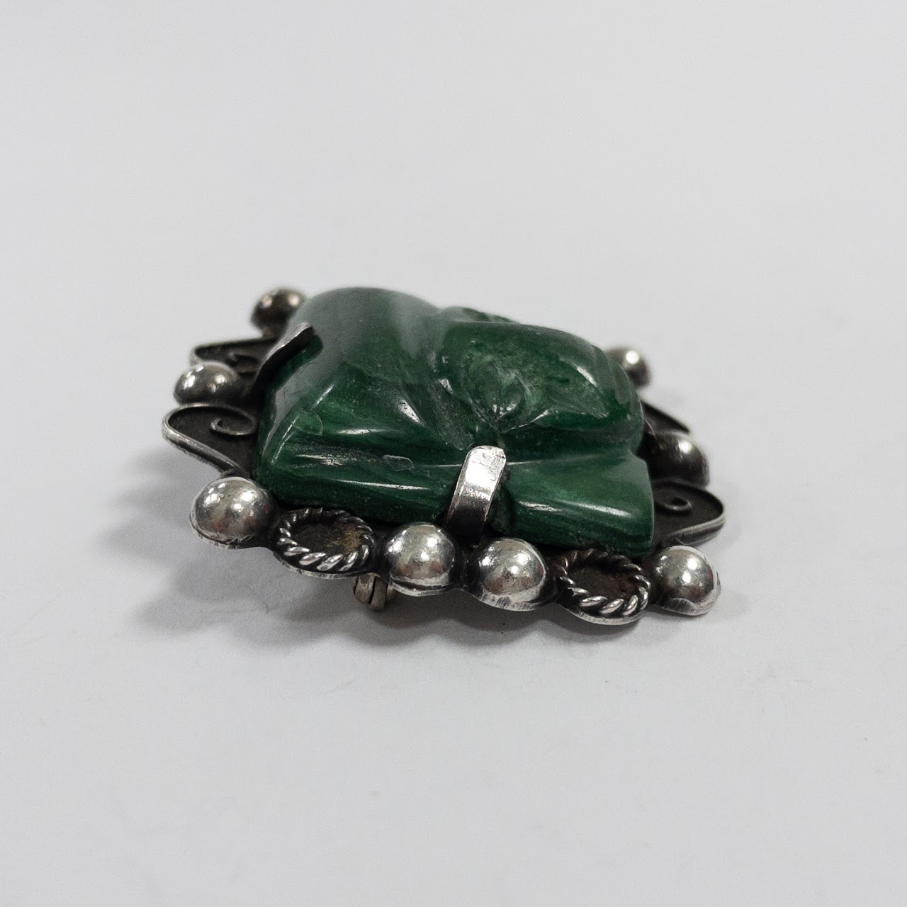 Sterling Silver Green Onyx Aztec Brooch