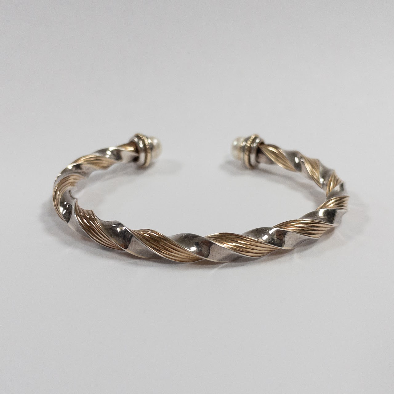 14K Gold, Sterling Silver & Pearl Cuff Bracelet