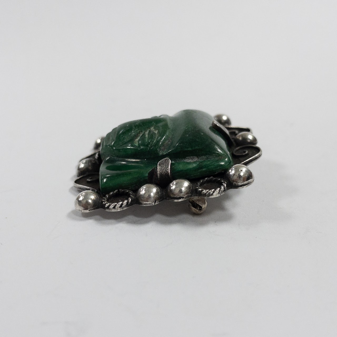 Sterling Silver Green Onyx Aztec Brooch