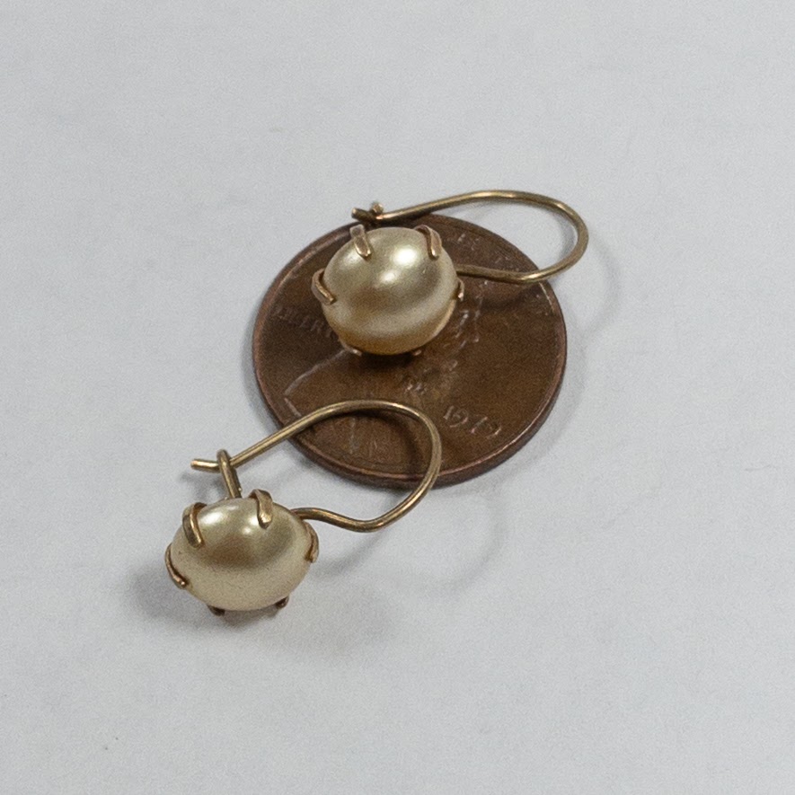 14K Gold Faux Pearl Drop Earrings