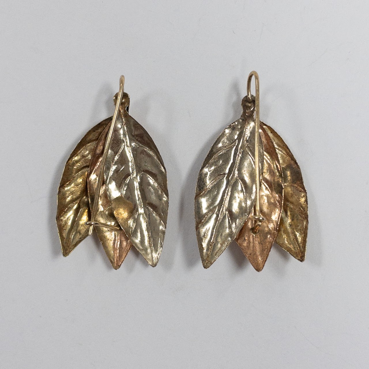 14K Tricolor Gold Leaf Earrings