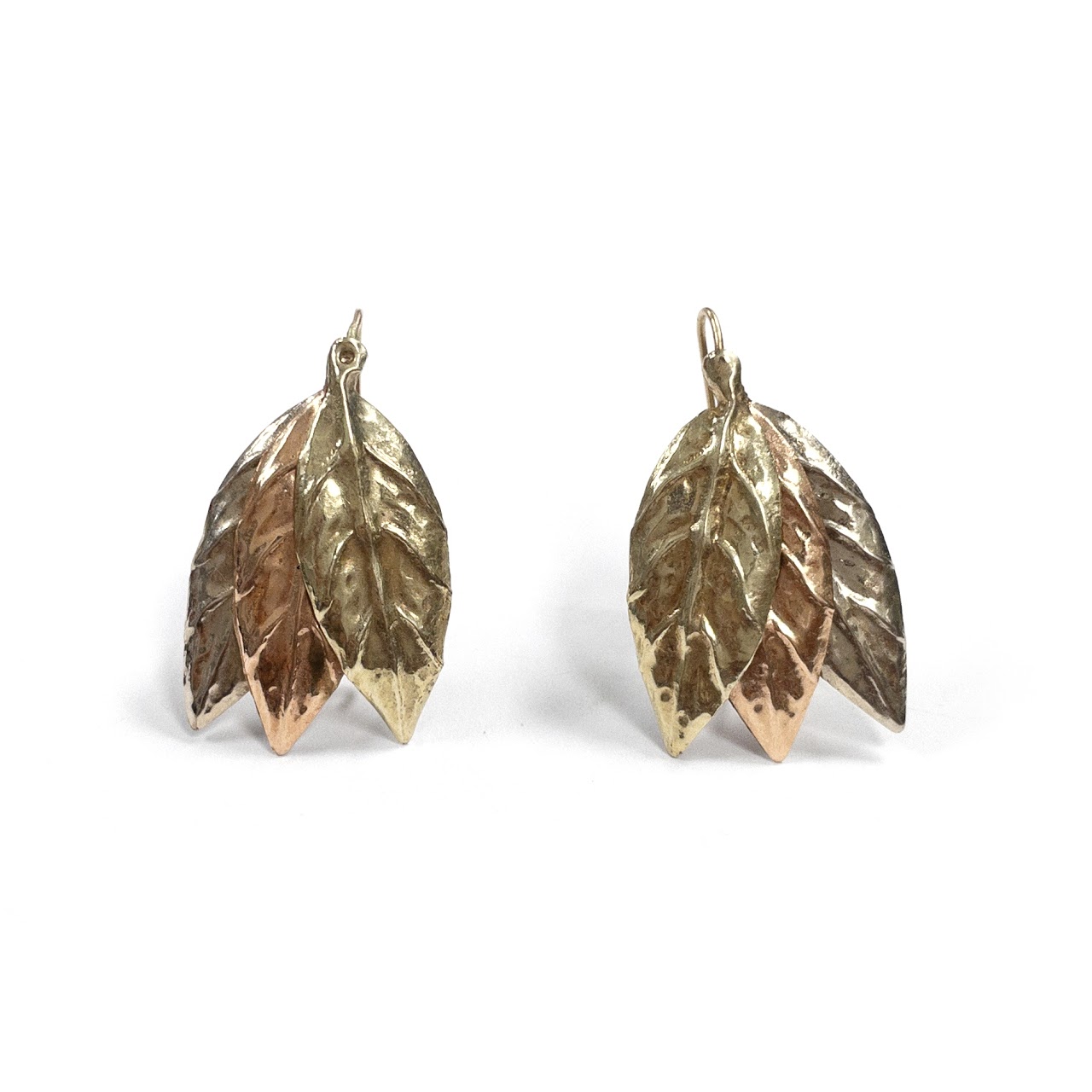 14K Tricolor Gold Leaf Earrings