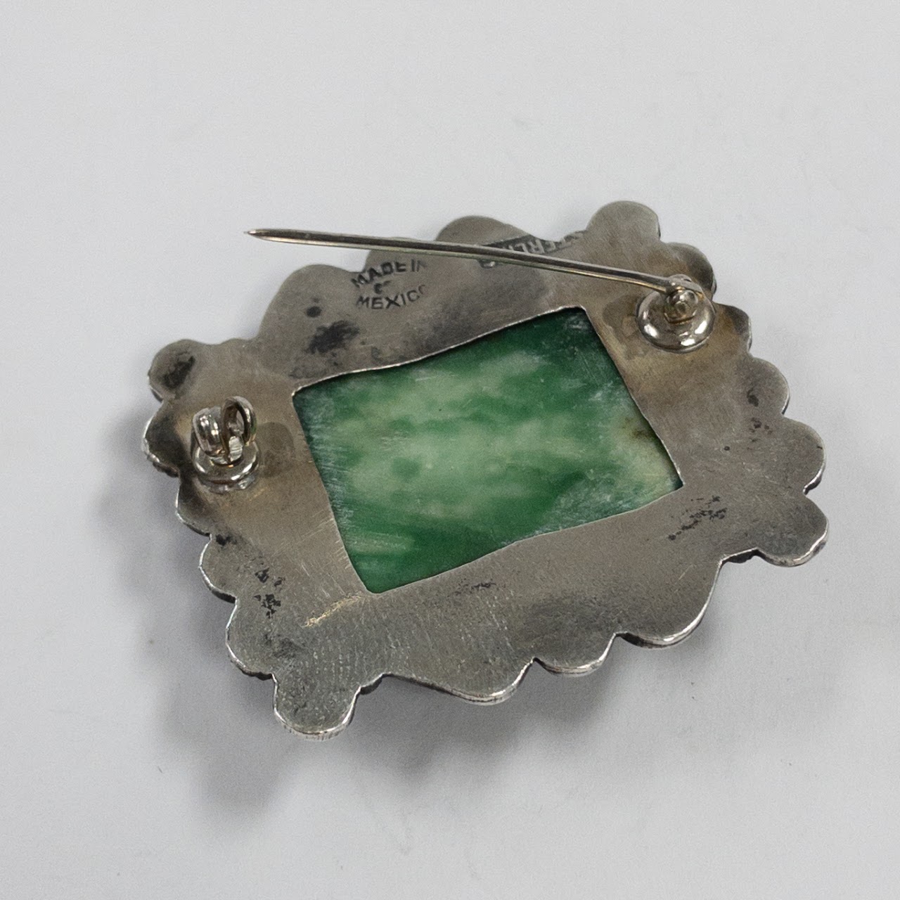 Sterling Silver Green Onyx Aztec Brooch